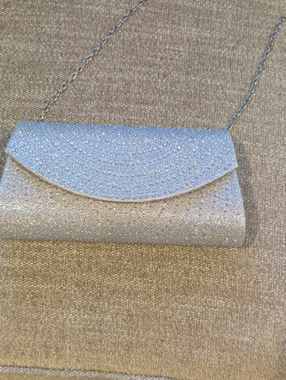 Silver Glitter Evening Clutch with Chain Strap